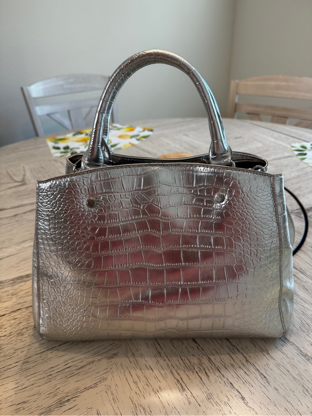 Steve Madden Silver Croc Embossed Satchel Crossbody Bag EUC - Picture 3 of 15